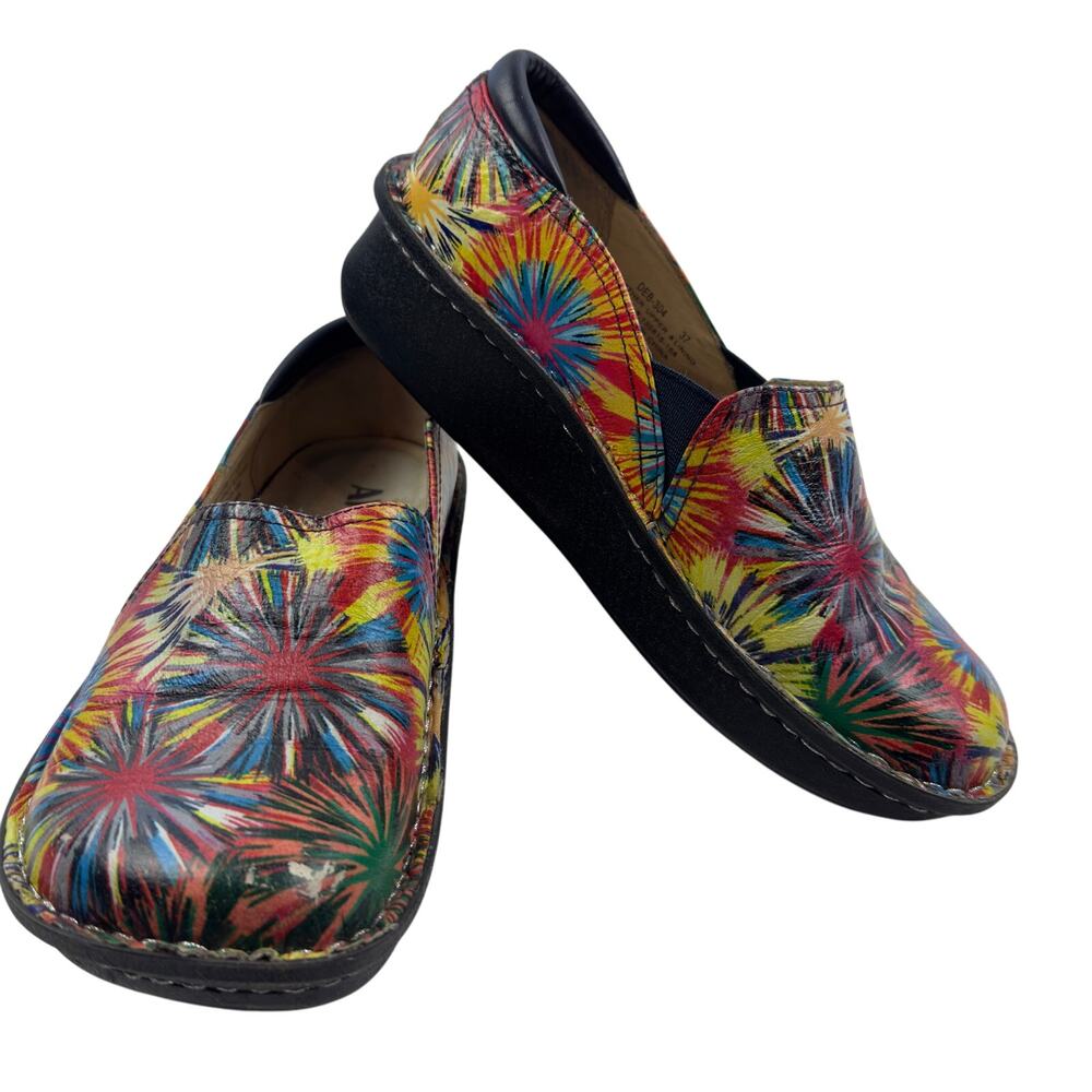 Alegria Deb Rainbow Fireworks Multicolor Comfort Slip On Clogs Women's 37/7-7.5